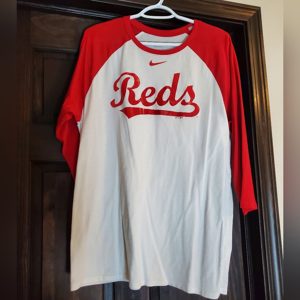 Cincinnati Reds The Nike Tee L  MLB 3/4 Sleeve Red and White